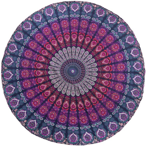 Hippie Boho/Indie Symmetrical Pattern Colorful Table Cover/Yoga/Floor/Patio Mat - Picture 5 of 8